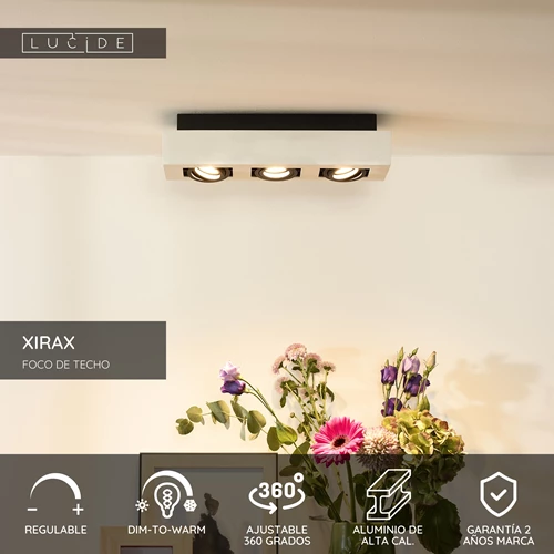 Lucide XIRAX - Foco de techo - LED Dim to warm - GU10 - 3x5W 2200K/3000K - Blanco - USP